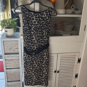 Ann Taylor Black and Brown Animal Print Midi Dress